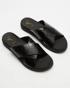 SPURR Jana Comfort Slides Black Croc