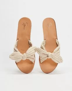 SPURR Teale Slides Natural & Cream Stripe Canvas