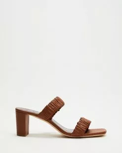 Staud Frankie Ruched Sandals Tan