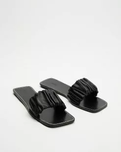 Staud Nina Ruched Sandals Black