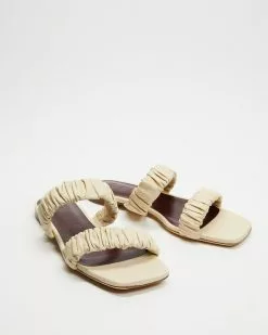 Staud Maya Ruched Sandals Cream
