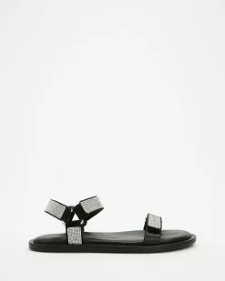 Staud Betty Rhinestone Sandals Black & Rhinestone