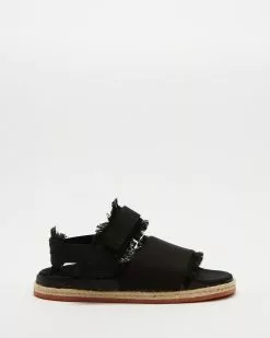 Superga 1911 Sandal Fringed Organic Canvas Rope Black