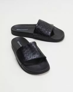 Superga 1908 Woven Leather Slides - Women's Black