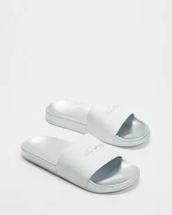 Tommy Hilfiger Signature Metallic Pool Slides Silver