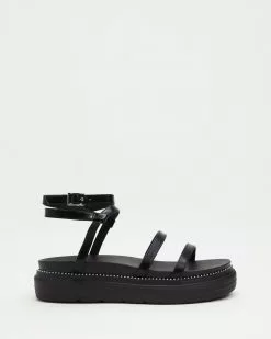 TOPSHOP Planet Ankle Wrap Sandals Black