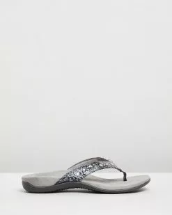 Vionic Lucia Toe Post Sandals Slate Grey Snake