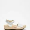 Vionic Raz Metallic Wedge Sandals White