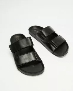 Walnut Melbourne Penelope Leather Slides Black