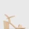 Wittner Collin Leather Block Heel Ankle Strap Sandals Nude