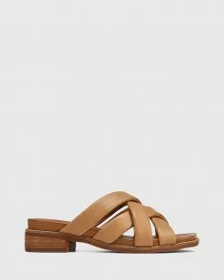 Wittner Lacey Leather Square Toe Slides Tan