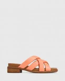 Wittner Lacey Leather Square Toe Slides Orange