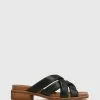 Wittner Lacey Leather Square Toe Slides Black