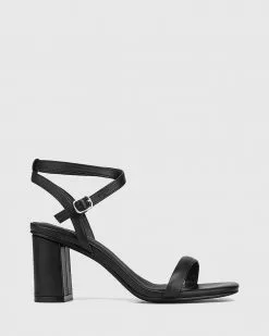 Wittner Carelinah Leather Block Heel Sandals Black