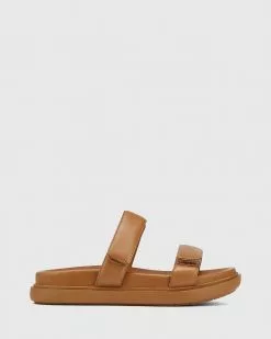 Wittner Arbory Leather Double Strap Slides Tan