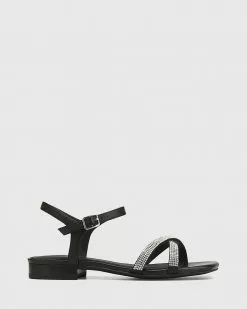 Wittner Aliyah Leather Diamante Trim Sandals Black