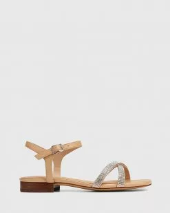 Wittner Aliyah Leather Diamante Trim Sandals Beige