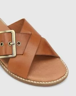 Wittner Clooney Leather Crossed Strap Buckle Slides Tan -Sandals Sales Shop http3A2F2Fstatic.theiconic.com .au2Fp2Fwittner 4163 7266201 3