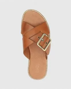 Wittner Clooney Leather Crossed Strap Buckle Slides Tan -Sandals Sales Shop http3A2F2Fstatic.theiconic.com .au2Fp2Fwittner 4169 7266201 5