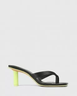 Wittner Kandie Leather Round Heel Square Toe Sandals Black