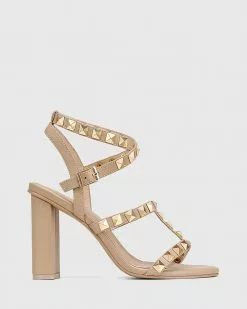 Wittner Rye Leather Stud Sandals Beige