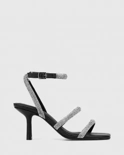 Wittner Chill Leather Diamante Straps Sandals Black