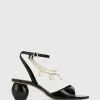 Wittner Vanda Crinkled Patent Round Heel Sandals Black