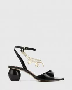 Wittner Vanda Crinkled Patent Round Heel Sandals Black