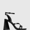 Wittner Raychie Patent Leather Angular Heel Sandals Black