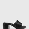 Wittner Kiyomi Quilted Leather Heeled Slides Black