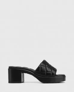Wittner Kiyomi Quilted Leather Heeled Slides Black