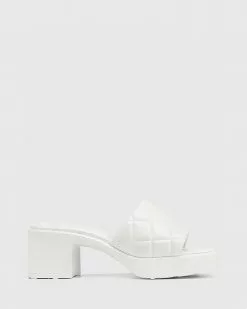 Wittner Kiyomi Quilted Leather Heeled Slides White