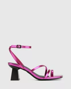 Wittner Kaiya Leather Strappy Sculptured Heel Sandals Metallic