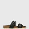 Wittner Anaco Leather Double Strap Cork Slides Black