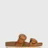 Wittner Anaco Leather Double Strap Cork Slides Tan