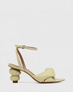 Wittner Visser Leather Round Sculptured Heel Sandals Green