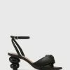 Wittner Visser Leather Round Sculptured Heel Sandals Black