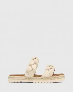 Wittner Dalas Leather And Canvas Double Strap Slides Beige