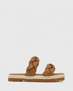 Wittner Dalas Leather And Canvas Double Strap Slides Tan