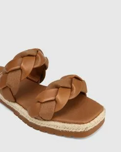 Wittner Dalas Leather And Canvas Double Strap Slides Tan -Sandals Sales Shop http3A2F2Fstatic.theiconic.com .au2Fp2Fwittner 9419 2578641 3