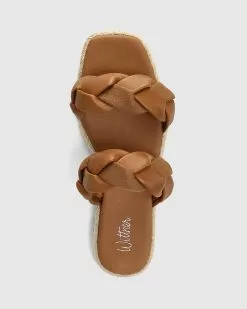 Wittner Dalas Leather And Canvas Double Strap Slides Tan -Sandals Sales Shop http3A2F2Fstatic.theiconic.com .au2Fp2Fwittner 9425 2578641 5