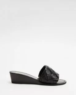 Y.A.S Brandi Leather Wedge Sandals Black